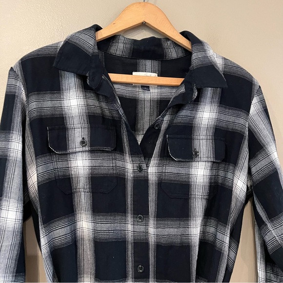 Universal Thread Flannel Plaid Belted Dress Sz Large knee length Black White - Picture 2 of 7